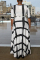 Black Fashion Waist Slim Stripes Positioning Print Large Size Dress