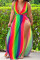 Color Sexy Rainbow Printing Striped V-neck Dress