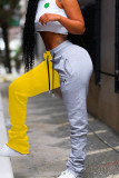 YellowBlack Fashion Casual Mid Waist Trousers
