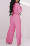 Pink Fashion Casual Solid Basic Turndown Collar Long Sleeve Regular Sleeve Regular Two Pieces
