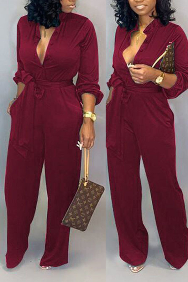 Wine Red Fashion Sexy Print Tooling Jumpsuit
