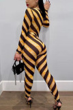 Yellow Sexy Print O Neck Skinny Jumpsuits