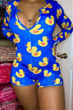 Yellow Sexy Fashion Printed Long Sleeve Plus Size Romper
