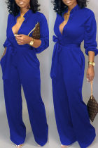 Blue Fashion Sexy Print Tooling Jumpsuit