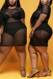 Black Sexy Perspective Mesh Plus Size Dress