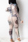 White Fashion Sexy Gauze Patchwork Print See-through Half A Turtleneck Skinny Jumpsuits