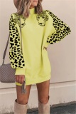 Yellow Turtleneck Solid Animal Prints Patchwork Pure Long Sleeve Sweats & Hoodies