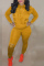 Yellow Fashion Solid Ripped Hooded Collar Long Sleeve Two Pieces