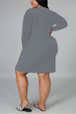 Black Fashion Casual Plus Size O Neck Long Sleeve Regular Sleeve Letter Print T-shirt Dress
