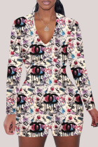 multicolor Fashion Adult Living Print V Neck Skinny Jumpsuits
