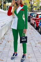 Green Celebrities Two Piece Suits Solid Patchwork Straight Long Sleeve