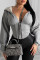Grey hooded Zippered Solid asymmetrical Slim fit Patchwork Polyester Pure Long Sleeve 