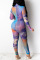 purple Fashion Sexy Gauze Patchwork Print See-through Half A Turtleneck Skinny Jumpsuits