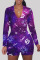 purple Fashion Adult Living Print V Neck Skinny Jumpsuits