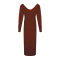 Brown Casual Long Sleeves Slim Blending Mid Calf Dress