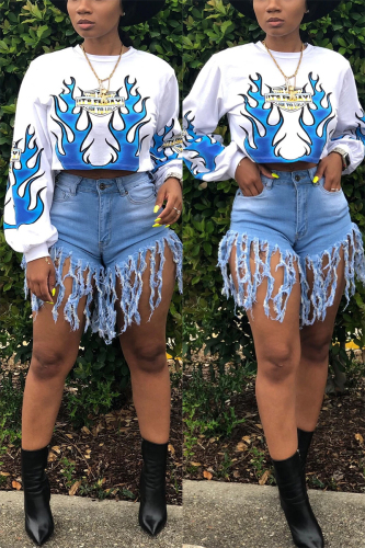 White O Neck Print Print Long Sleeve Sweats & Hoodies