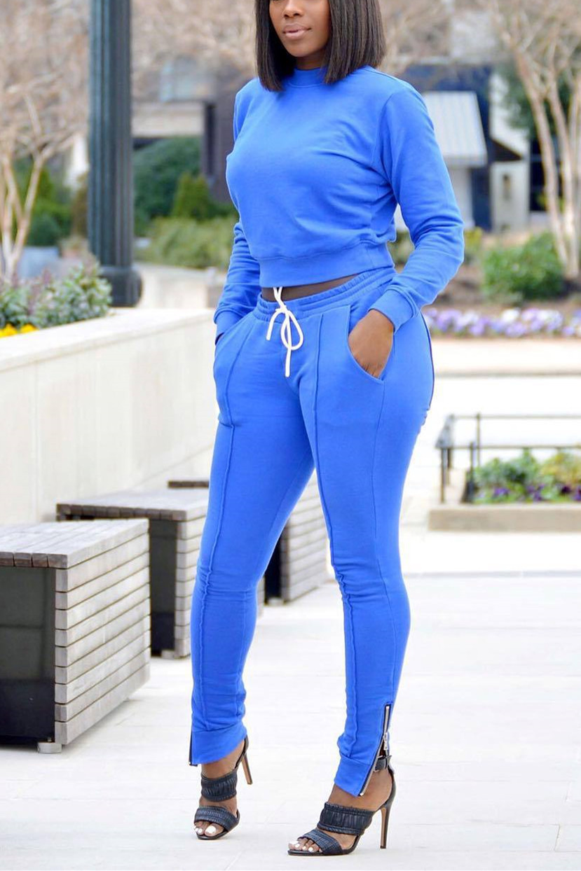 

Blue Fashion Casual Sports Feet Zipper Suit