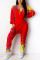 Red Fashion Casual Print Basic V Neck Regular Jumpsuits