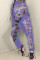 Light Purple Fashion Casual Print Basic Hooded Collar Long Sleeve Two Pieces