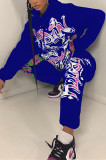 Royal blue Fashion Casual Print Basic Hooded Collar Long Sleeve Two Pieces
