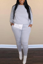 Grey Fashion Casual Solid Basic O Neck Plus Size Set