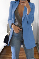 Baby Blue Casual Long Sleeves Suit Jacket