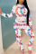 White Fashion Casual Adult Print Patchwork O Neck Long Sleeve Regular Sleeve Regular Two Pieces