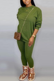Green Fashion Casual O Neck Long Sleeve Regular Sleeve Solid Plus Size Set