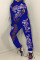 Royal blue Fashion Casual Print Basic Hooded Collar Long Sleeve Two Pieces