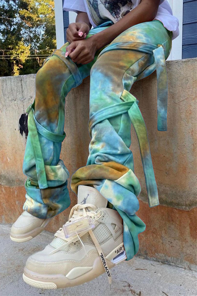 

Green Fashion Casual Print Tie Dye Tie-dye Regular Trousers