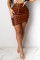 Brown Fashion Sexy Solid Fold Skinny Skirt
