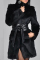 Black Casual Belted Faux Fur Coat