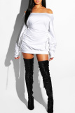 Grey Casual Long Sleeves Lace-Up Mini Dress