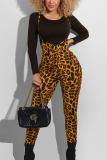 Leopard print Daily Leopard O Neck Long Sleeve Two Pieces