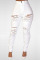 White Denim Zipper Fly High Solid Hole pencil Pants Bottoms