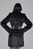 Black Casual Belted Faux Fur Coat