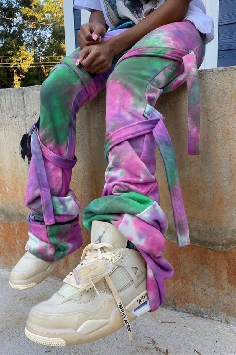 

Purple and green Fashion Casual Print Tie Dye Tie-dye Regular Trousers