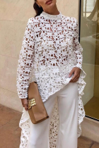 White Trendy Hollowed-out Lace Shirts