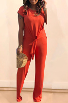 Red Casual Lace-up Two-piece Pants Set