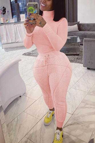 Pink Street Solid Turtleneck Long Sleeve Two Pieces