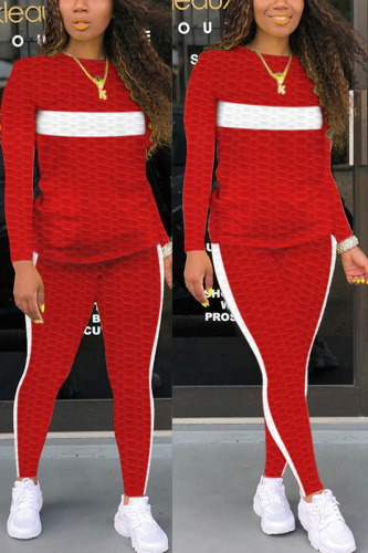 Red Fashion Sexy Adult Striped Patchwork Patchwork O Neck Long Sleeve Regular Sleeve Regular Two Pieces