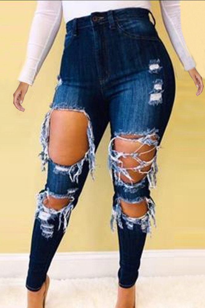 Fashion Sexy Skinny Dark Blue Ripped Jeans Fashion Sexy Skinny Dark Blue Ripped Jeans