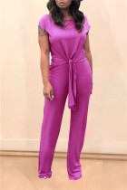 Purple Casual Lace-up Two-piece Pants Set