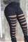 Black Street Solid Ripped Buttons High Waist Skinny Jeans