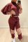 Wine Red Fashion Casual Patchwork Patchwork Turtleneck Long Sleeve Two Pieces