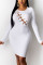 White Fashion Sexy Solid Hollowed Out O Neck Long Sleeve Dress
