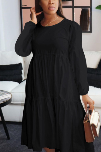 Black Celebrities Solid O Neck Dresses