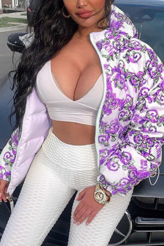 purple Fashion Casual Print Cardigan Outerwear