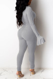 Grey Fashion Sexy Solid Patchwork V Neck Skinny Jumpsuits