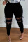 Black Fashion Casual Hollowed Out Strap Design Plus Size Jeans